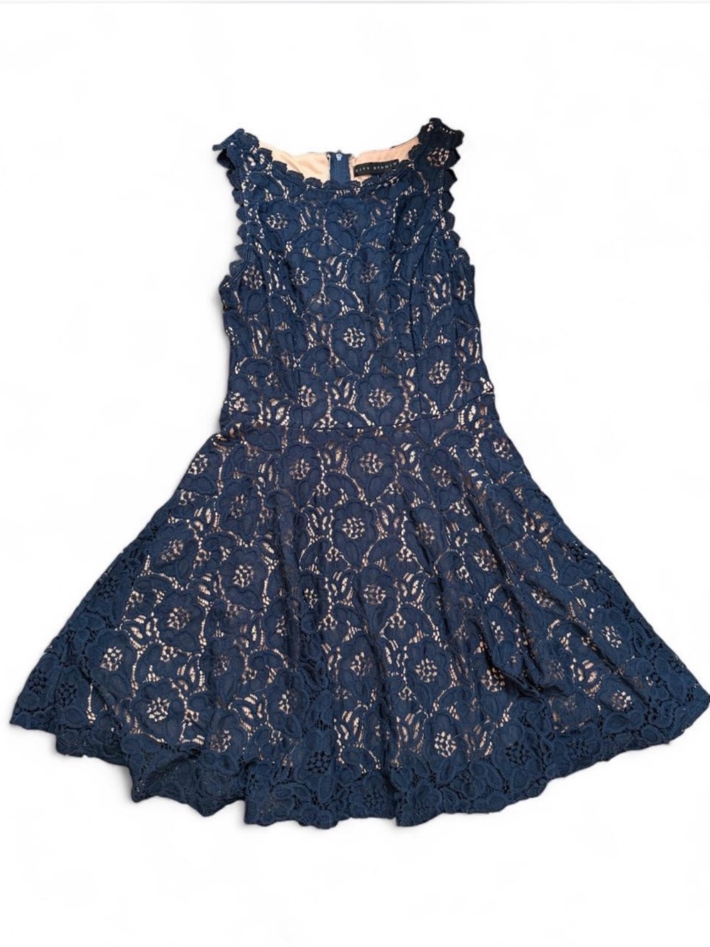 City Studios Navy Lace Fit-and-Flare Dress with Cream Lining